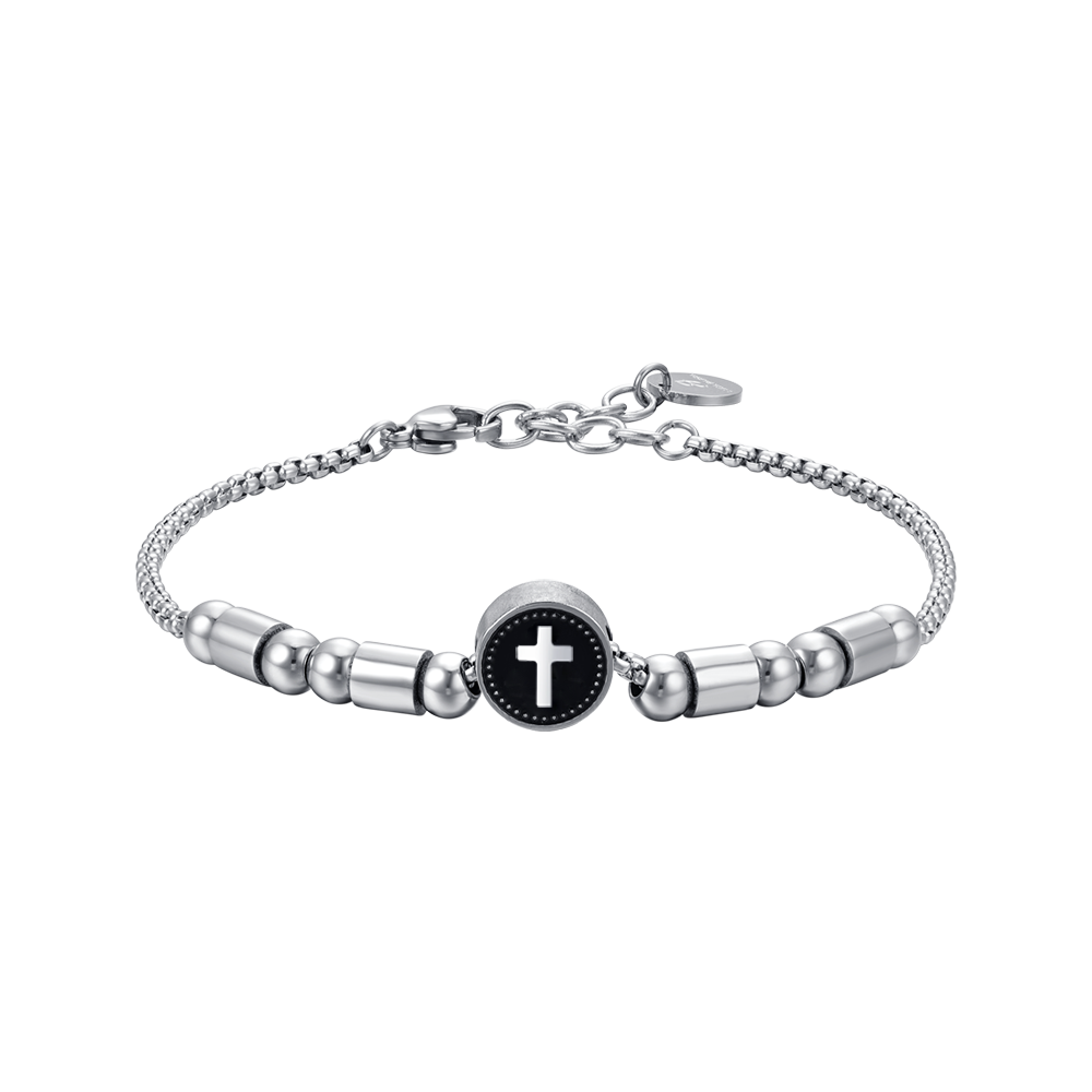 Luca Barra Bracciale Acciaio Smalto Nero con Croce