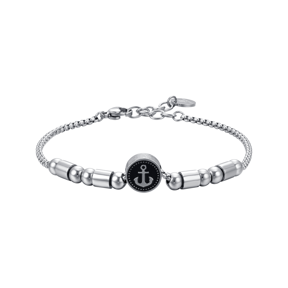 Luca Barra Bracciale Acciaio Smalto Nero con Ancora