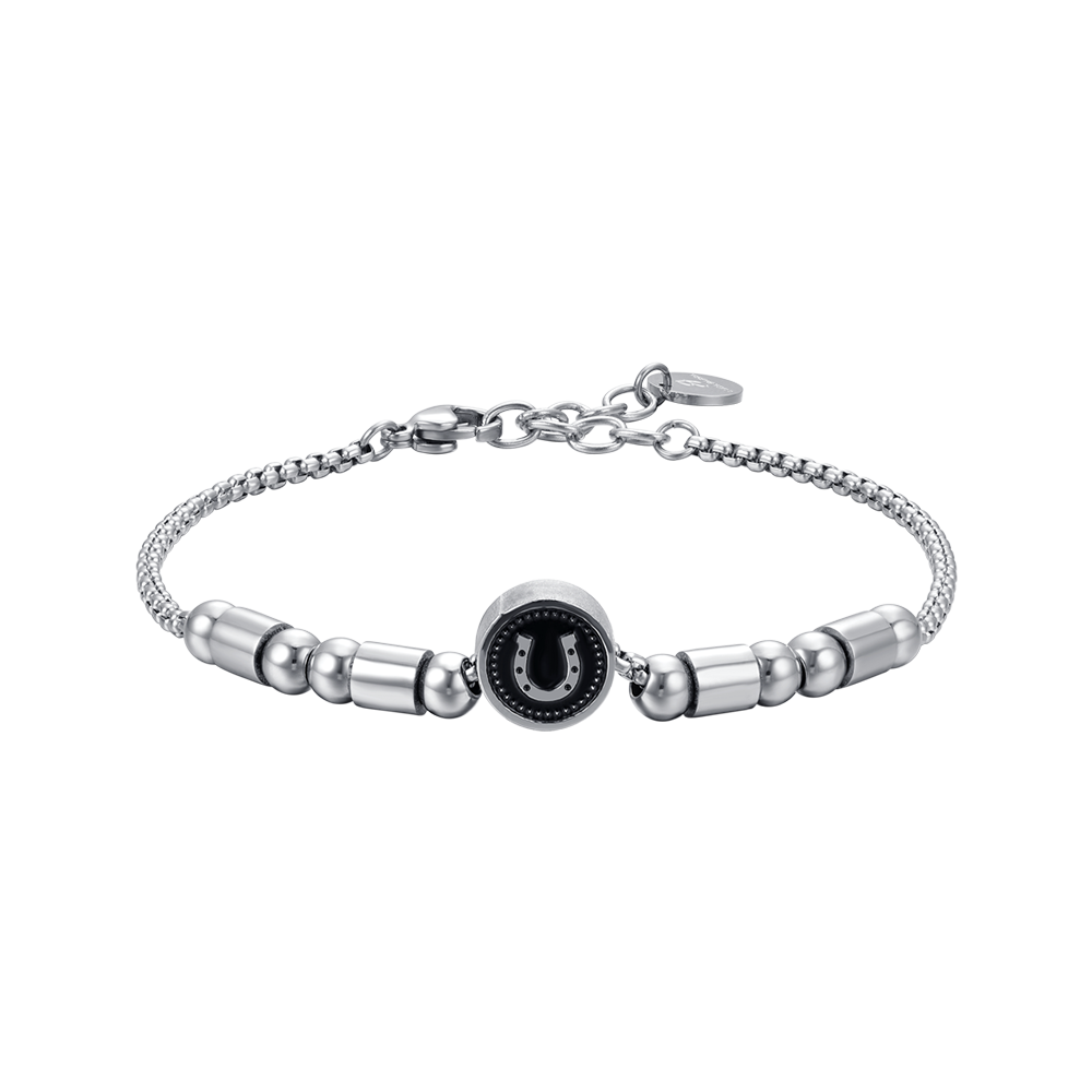 Luca Barra Bracciale Acciaio Smalto Nero con Ferro di Cavallo