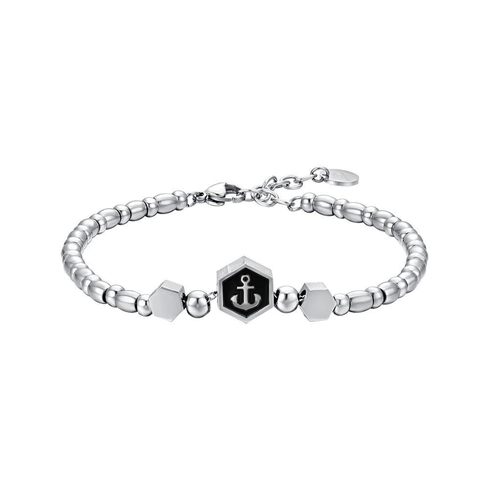 Luca Barra Bracciale Acciaio Smalto Nero con Ancora
