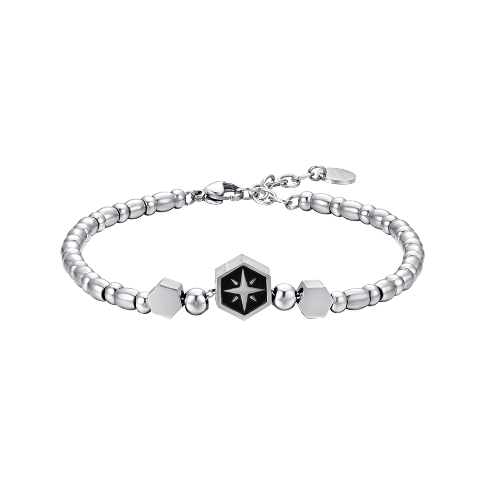 Luca Barra Bracciale Acciaio Smalto Nero con Rosa Dei Venti