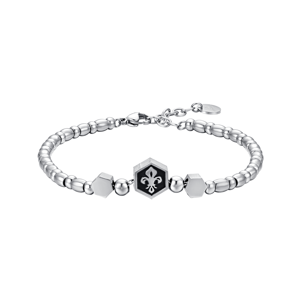 Luca Barra Bracciale Acciaio Smalto Nero con Giglio