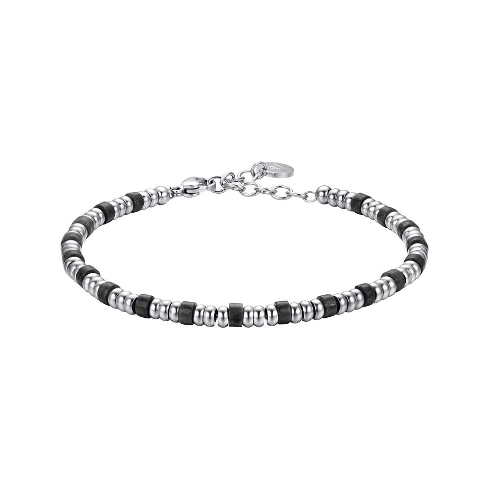 Luca Barra Bracciale Acciaio e Pietre Nere