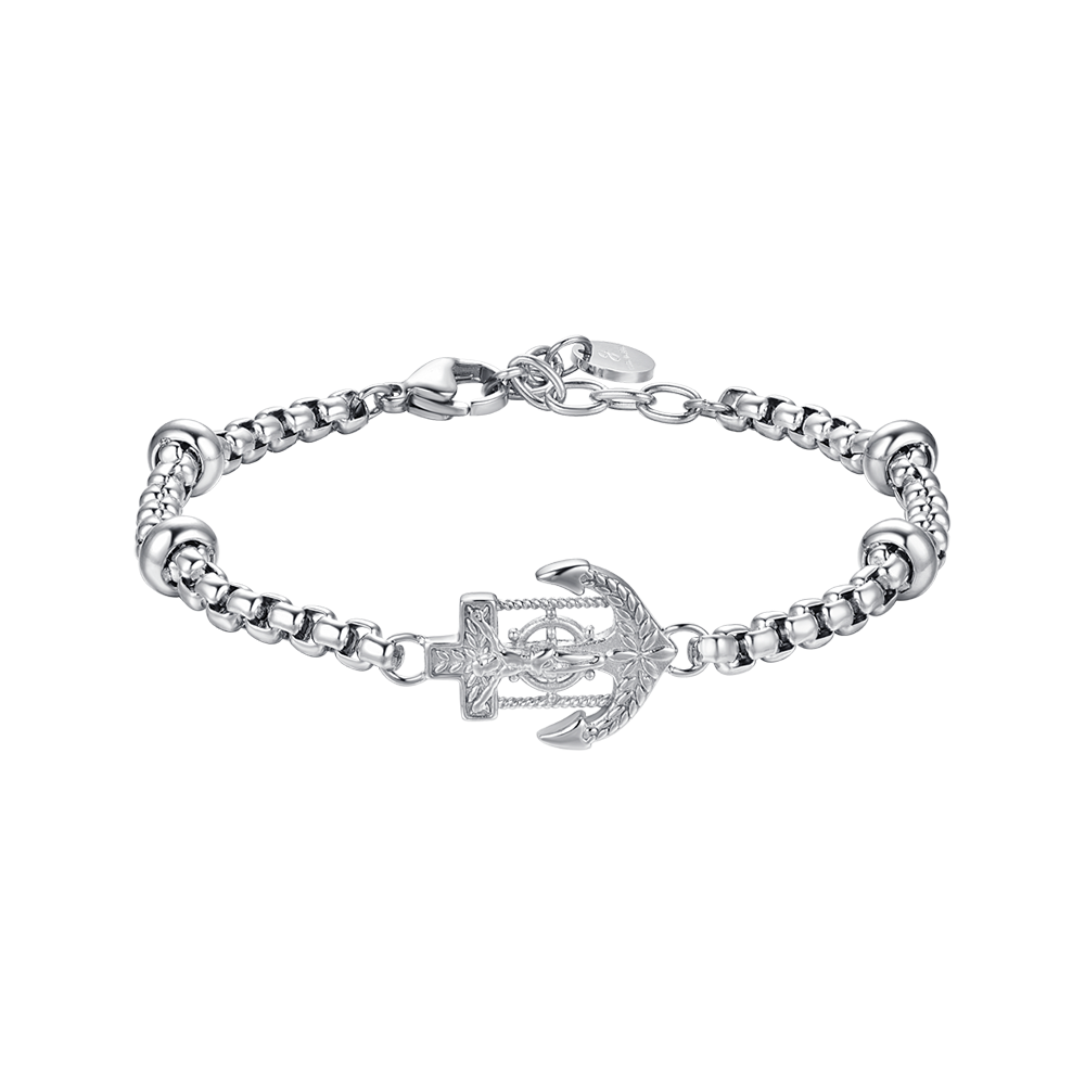 Luca Barra Bracciale Acciaio Ancora e Crocefisso