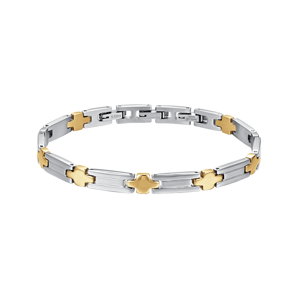 Luca Barra Bracciale Acciaio con Croci Gold