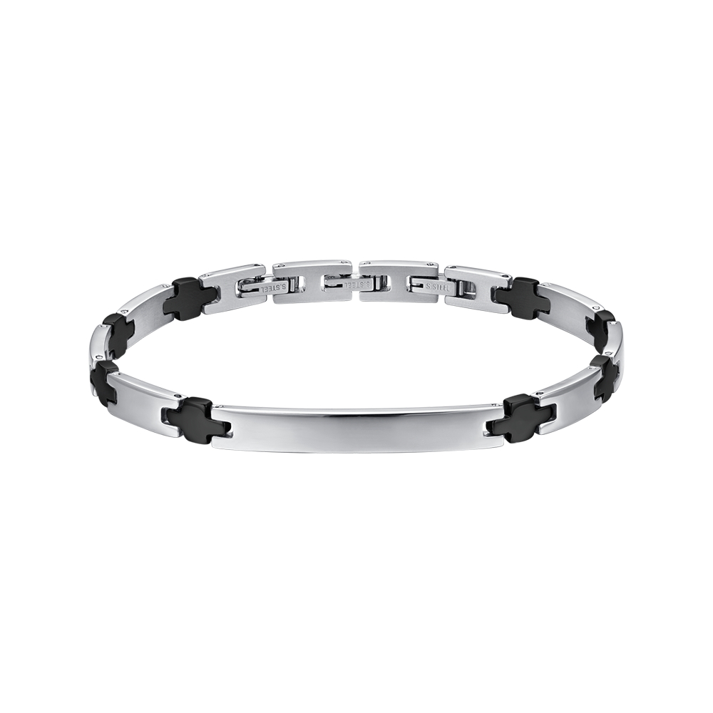 Luca Barra Bracciale Acciaio con Croci Nere e Piastra