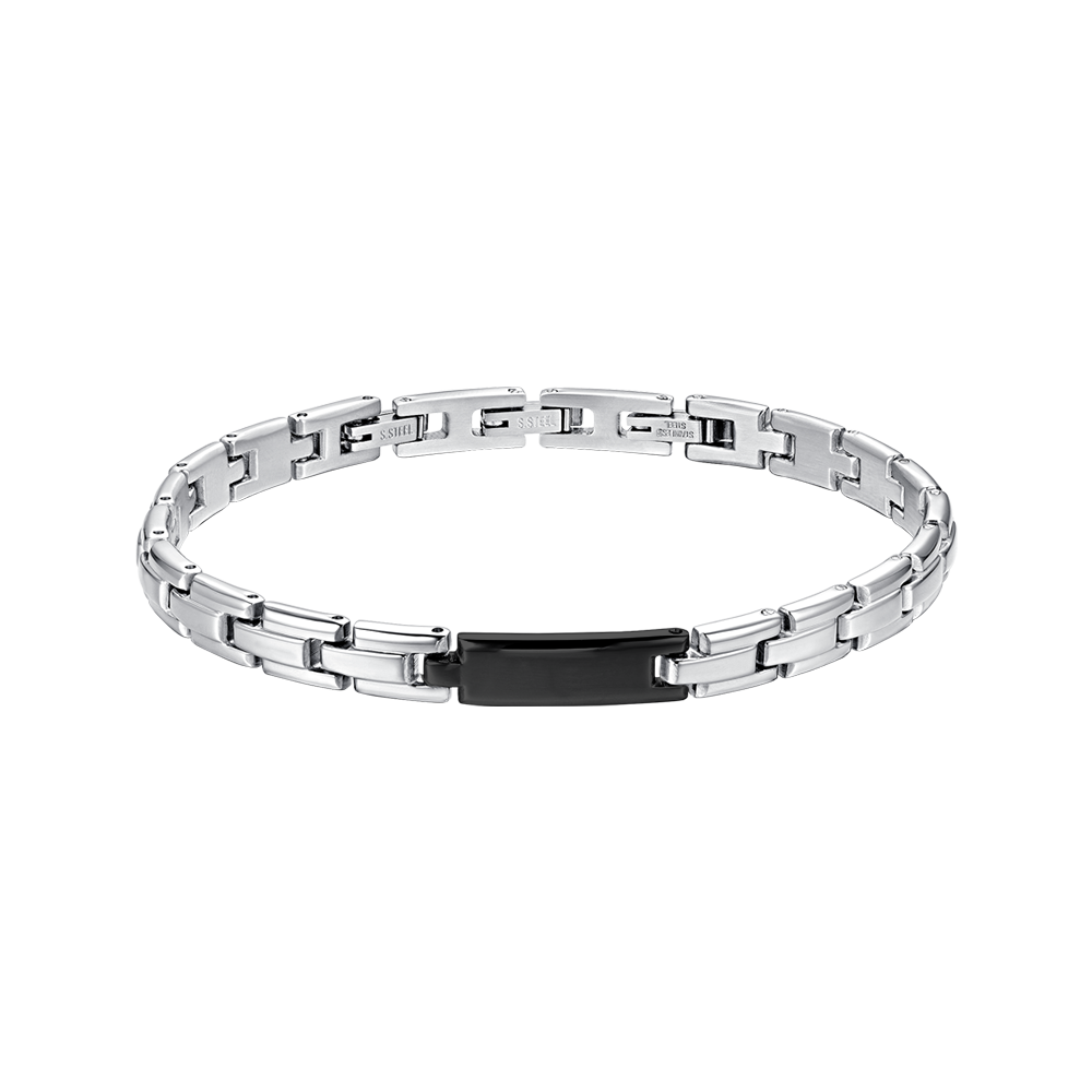 Luca Barra Bracciale Acciaio con Piastra Nera
