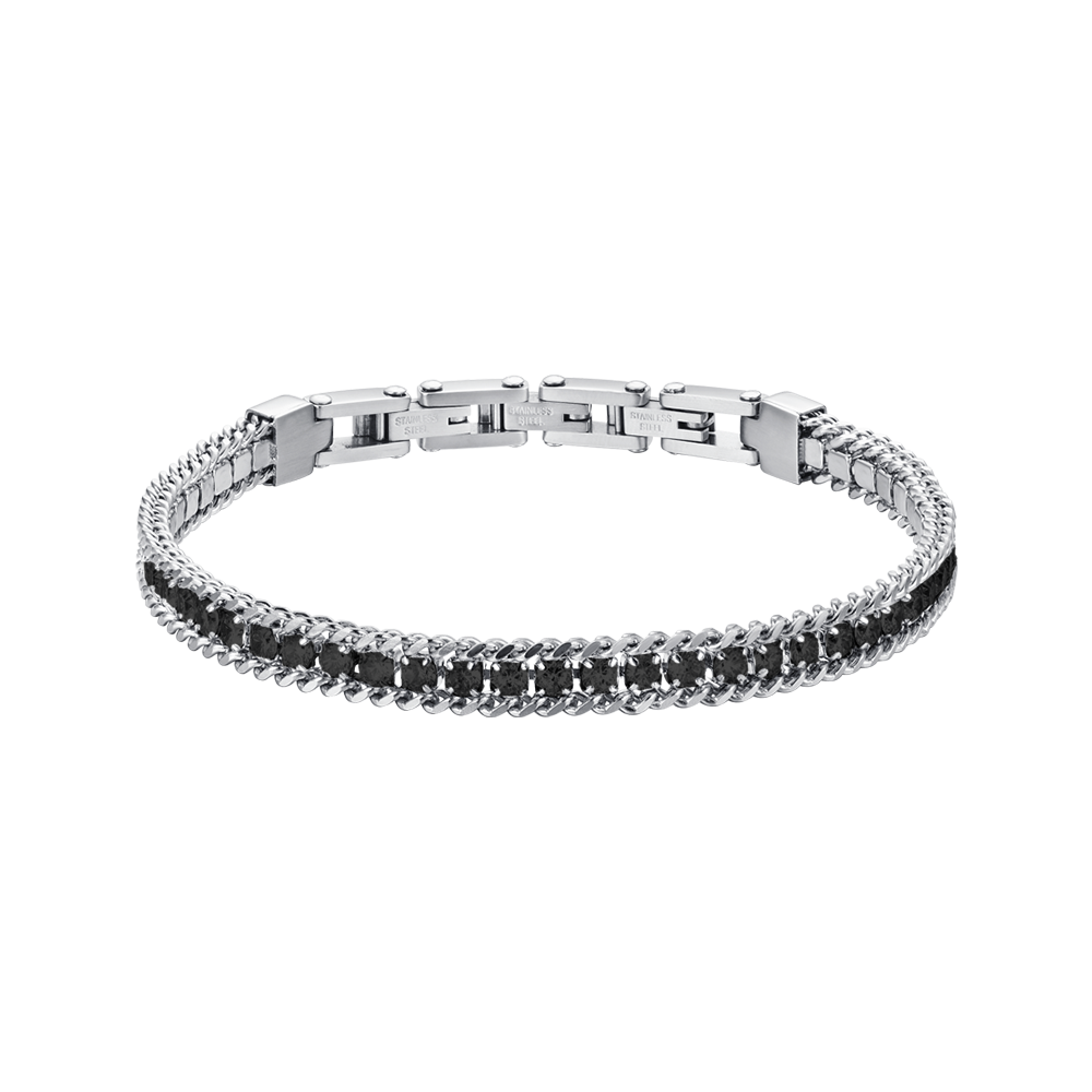 Luca Barra Bracciale Acciaio Cristalli Neri