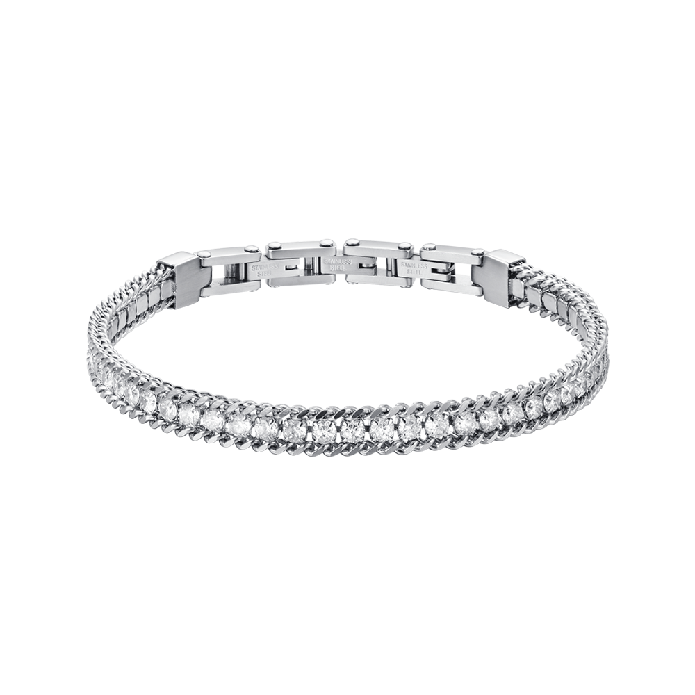 Luca Barra Bracciale Acciaio Cristalli Bianchi