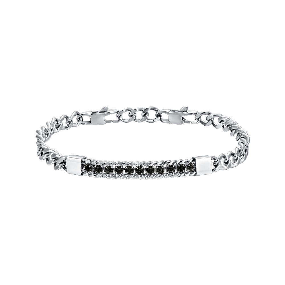 Luca Barra Bracciale Acciaio Elemento Cristalli Neri