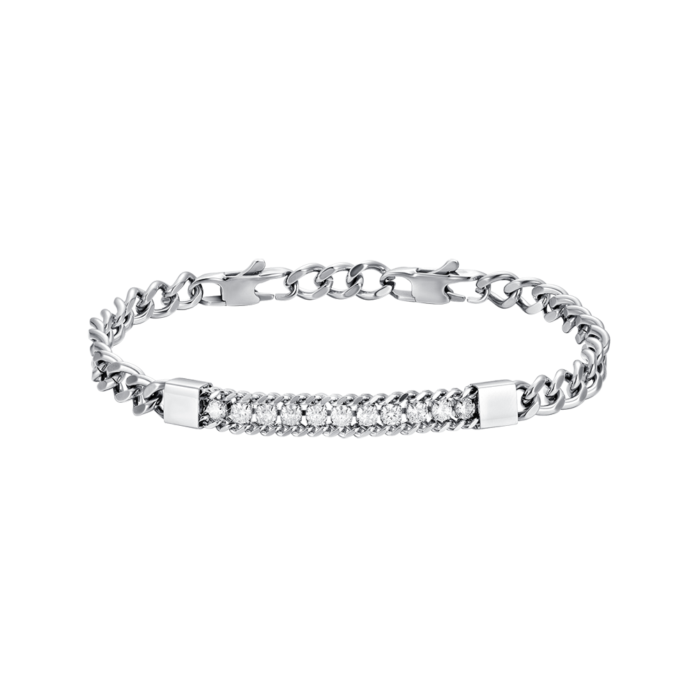 Luca Barra Bracciale Acciaio Elemento Cristalli Bianchi