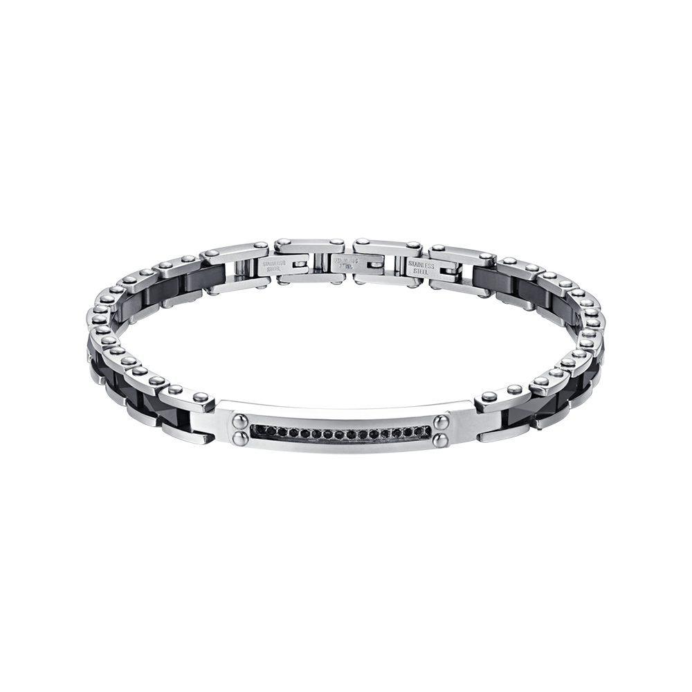 Luca Barra Bracciale Acciaio Ceramica e Piastra con Cristalli