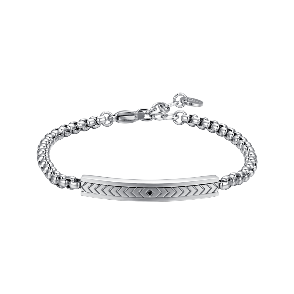 Luca Barra Bracciale Acciaio Piastra e Cristallo Nero