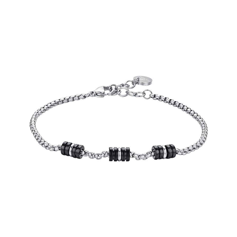 Luca Barra Bracciale Acciaio Elementi Neri e Silver