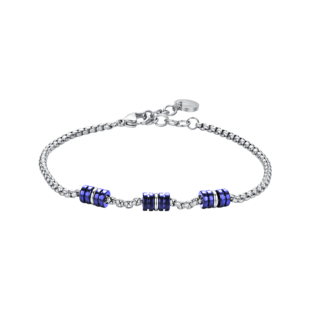Luca Barra Bracciale Acciaio Elementi Blu e Silver