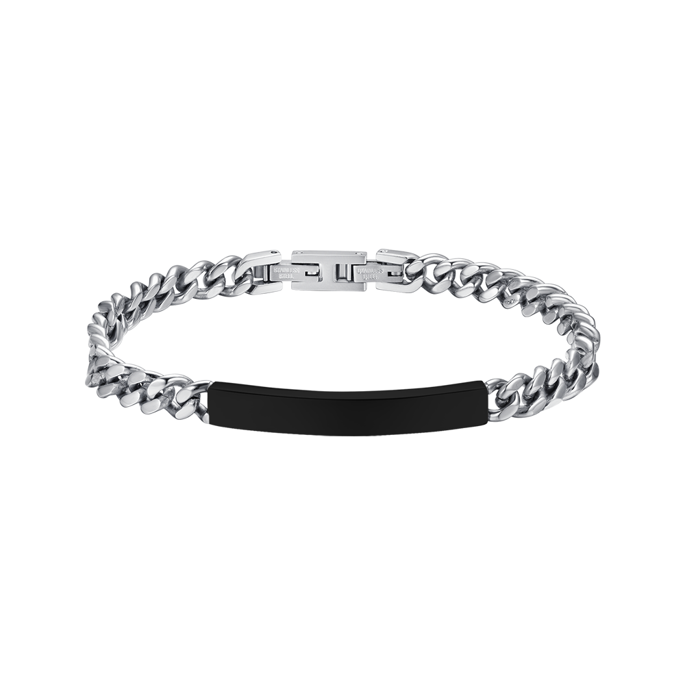 Luca Barra Bracciale Acciaio con Piastra Nera