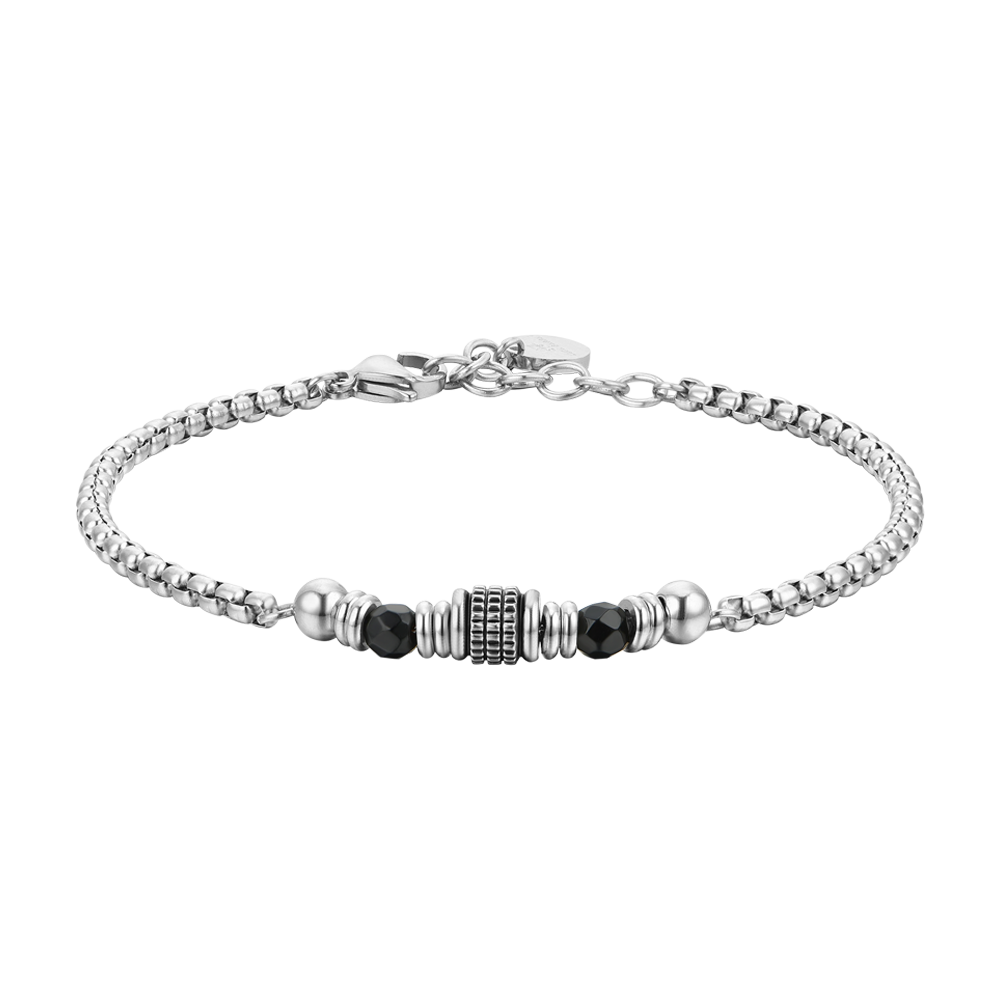 Luca Barra Bracciale Acciaio Agata Nera ed Elementi 