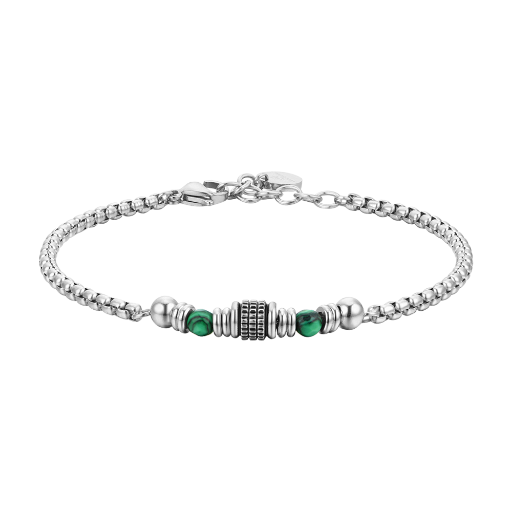 Luca Barra Bracciale Acciaio Malachite ed Elementi 