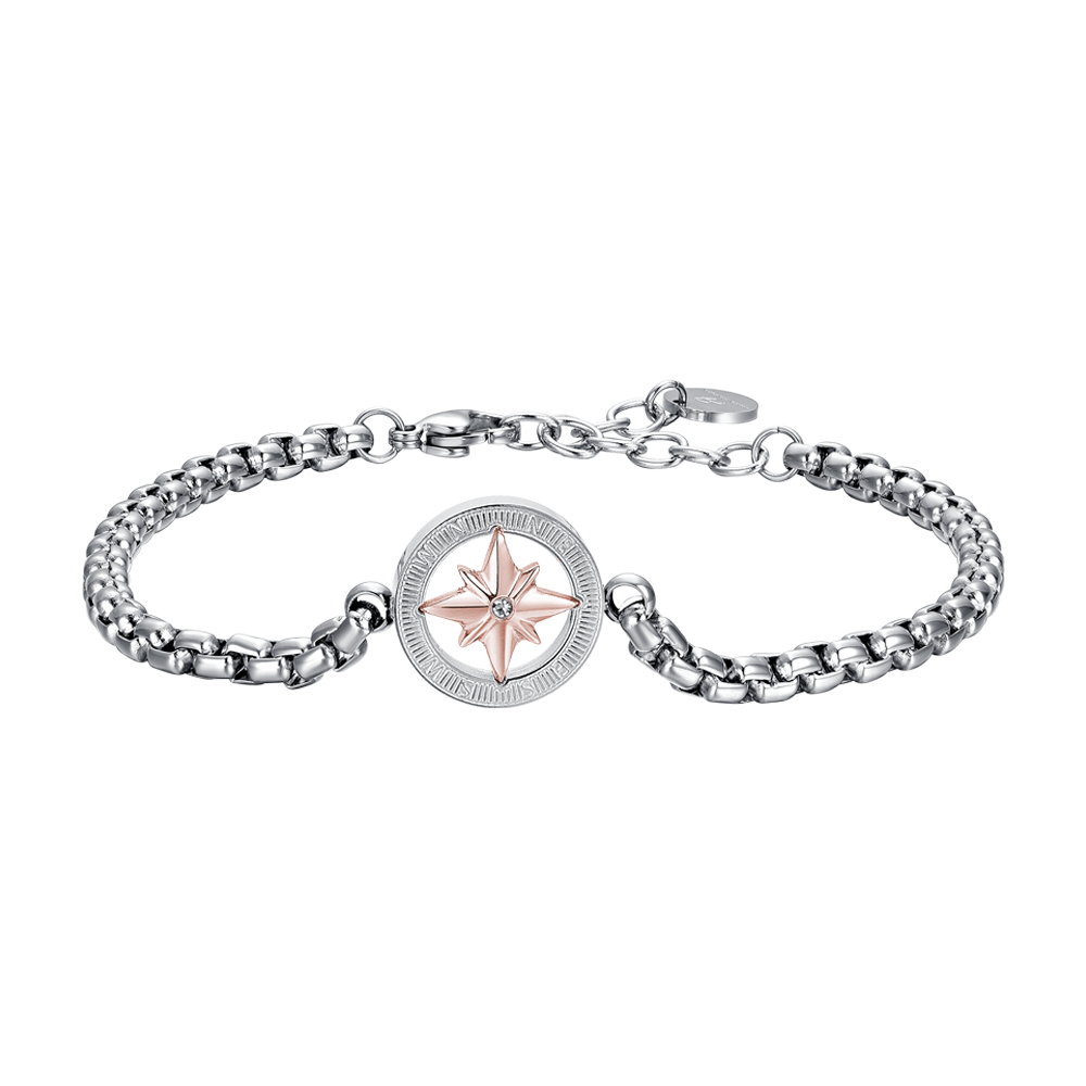 Luca Barra Bracciale Acciaio Rosa Dei Venti Rosè e Cristallo