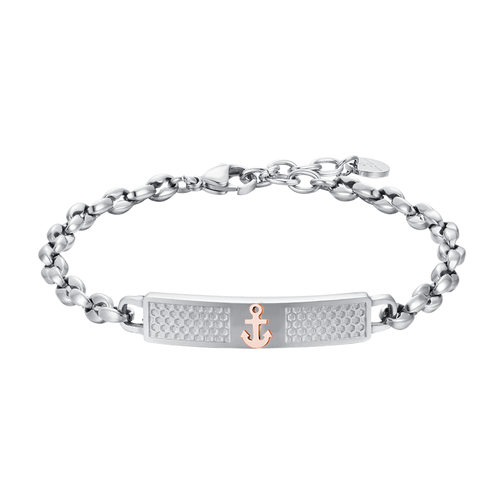 Luca Barra Bracciale Acciaio Piastra e Ancora Rosè