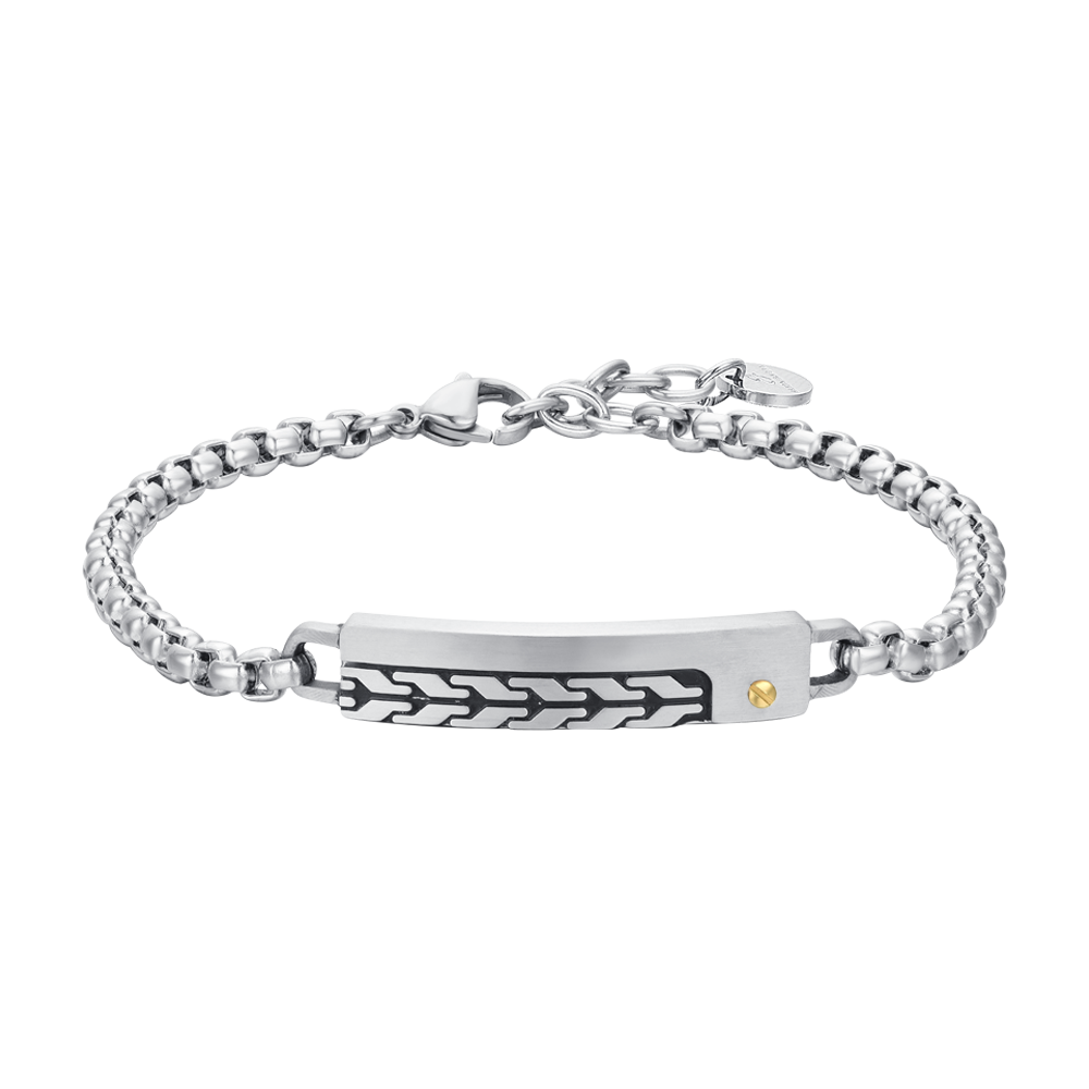 Luca Barra Bracciale Acciaio Piastra ed Elemento Gold