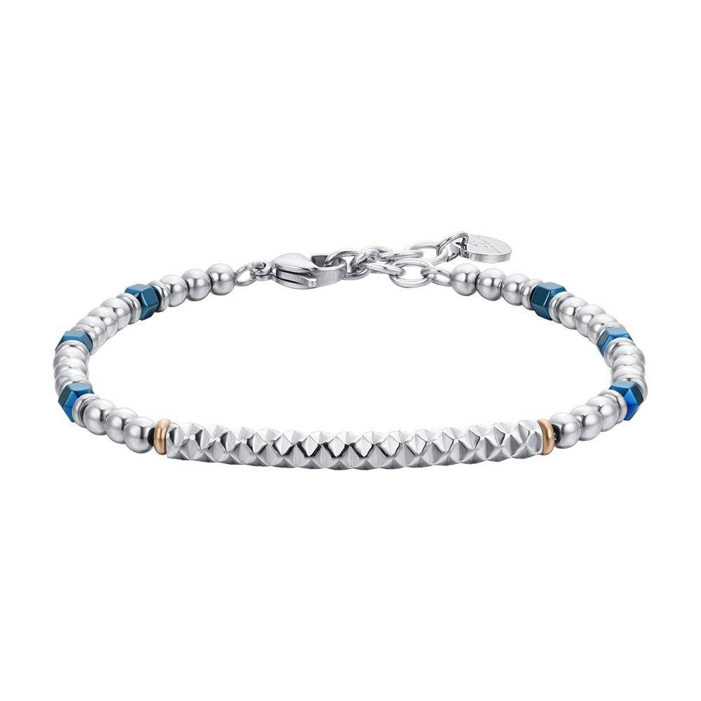 Luca Barra Bracciale Acciaio Piastra ed Ematite Blu