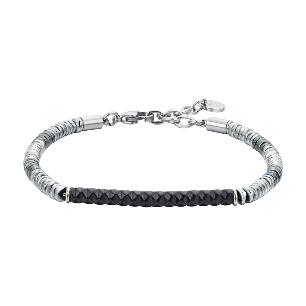 Luca Barra Bracciale Acciaio Piastra Nera ed Ematite Grigia