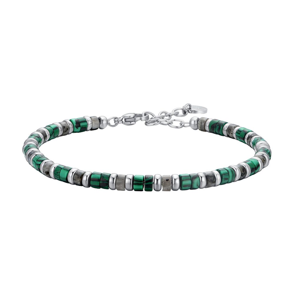 Luca Barra Bracciale Acciaio Pietre Verdi e Grigie
