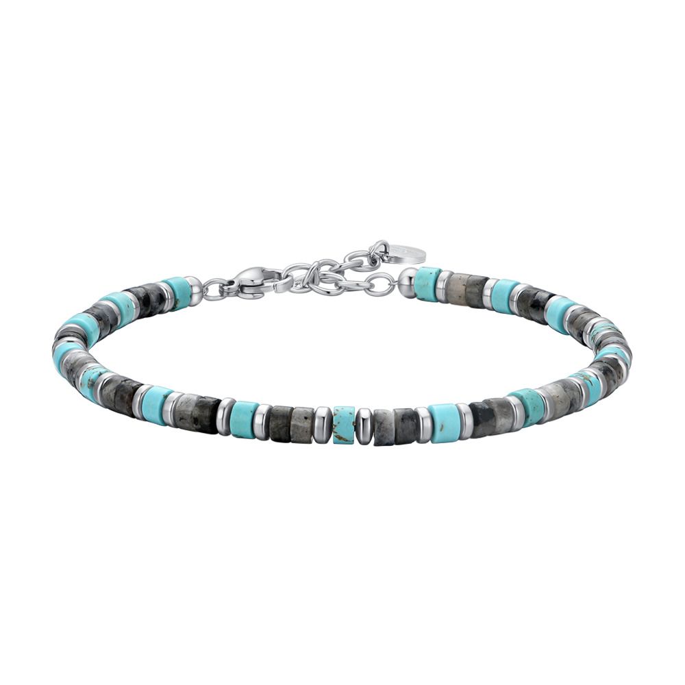 Luca Barra Bracciale Acciaio Pietre Grigie e Turchesi