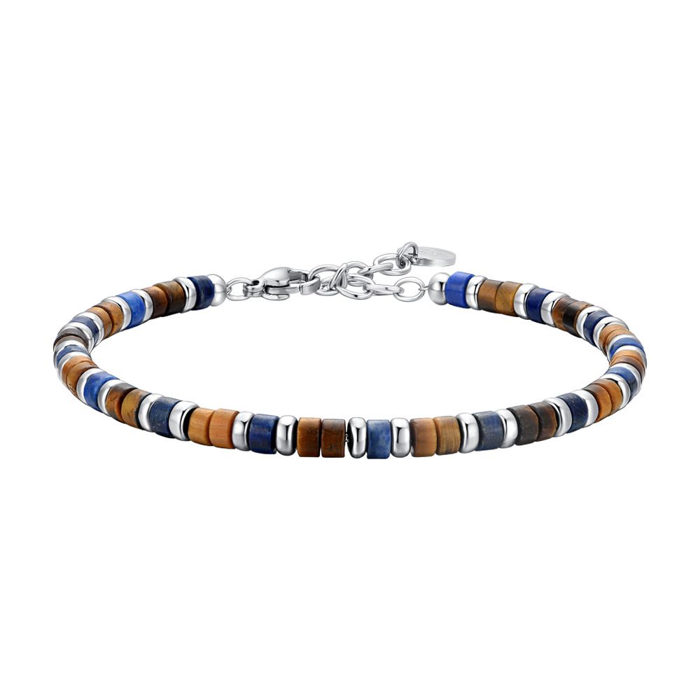 Luca Barra Bracciale Acciaio Pietre Occhio di Tigre e Lapis