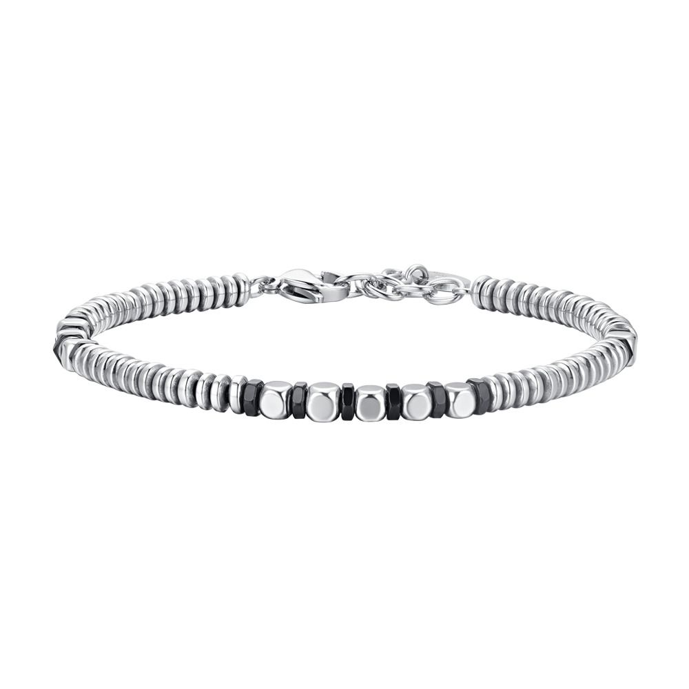 Luca Barra Bracciale Acciaio ed Ematite Silver e Nera