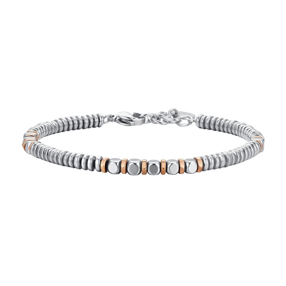 Luca Barra Bracciale Acciaio ed Ematite Silver e Rosè