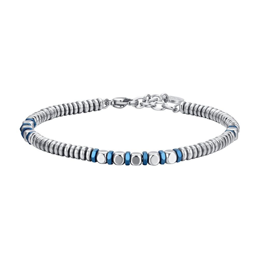 Luca Barra Bracciale Acciaio ed Ematite Silver e Blu