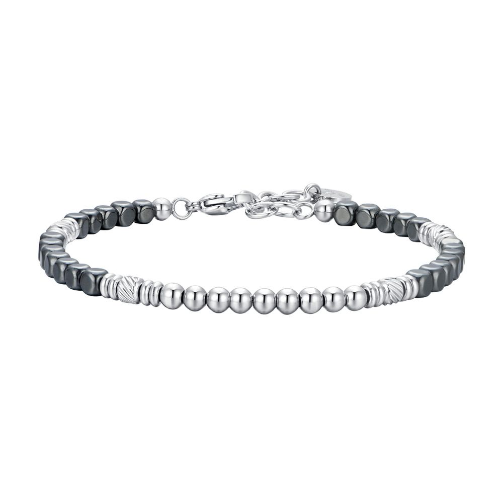 Luca Barra Bracciale Acciaio ed Ematite Silver e Nera