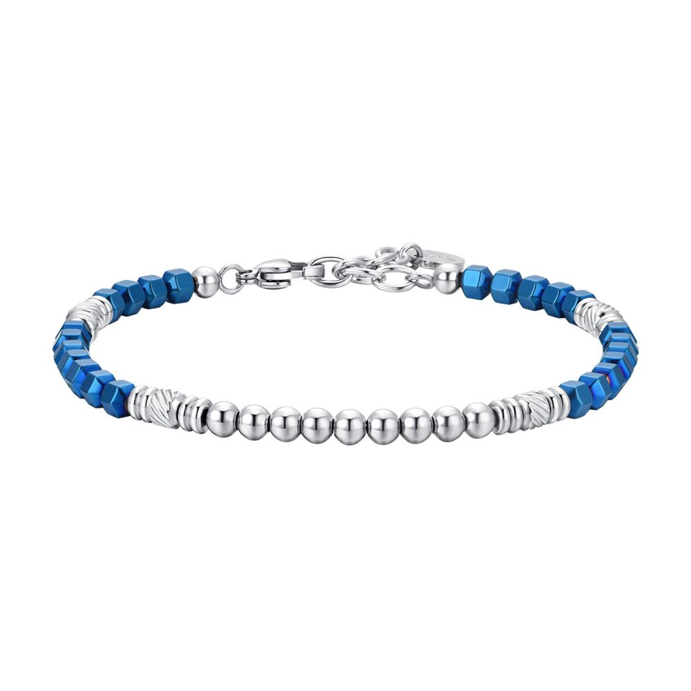 Luca Barra Bracciale Acciaio ed Ematite Silver e Blu