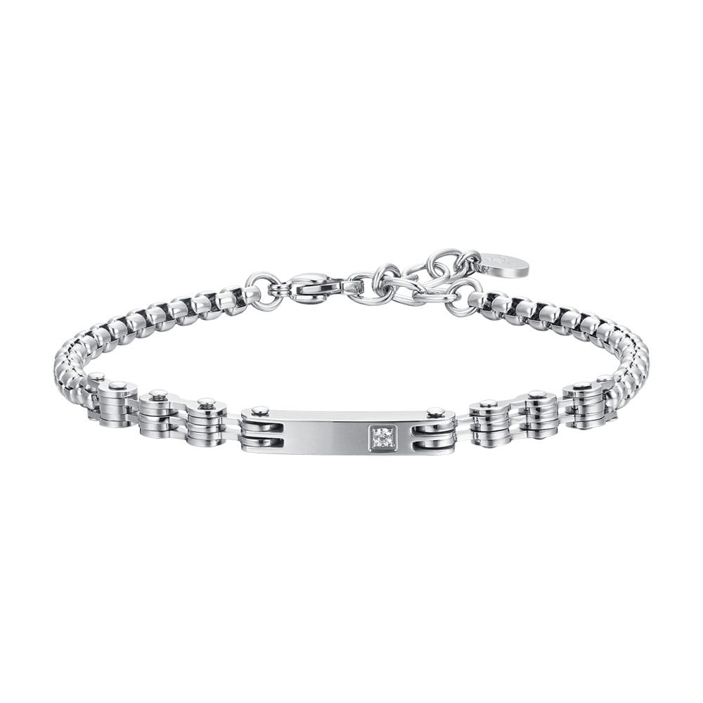 Luca Barra Bracciale Acciaio Piastra e Zircone Bianco