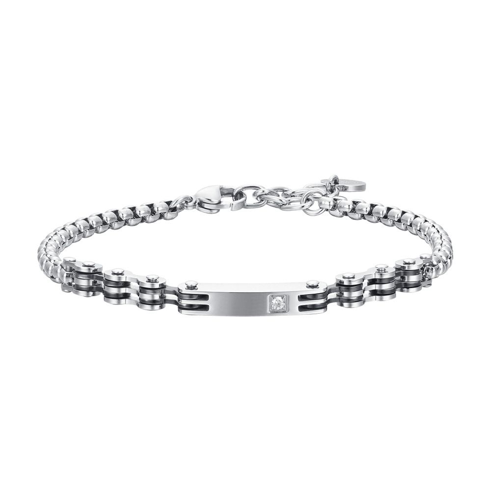 Luca Barra Bracciale Acciaio Ip Nero Piastra e Zircone
