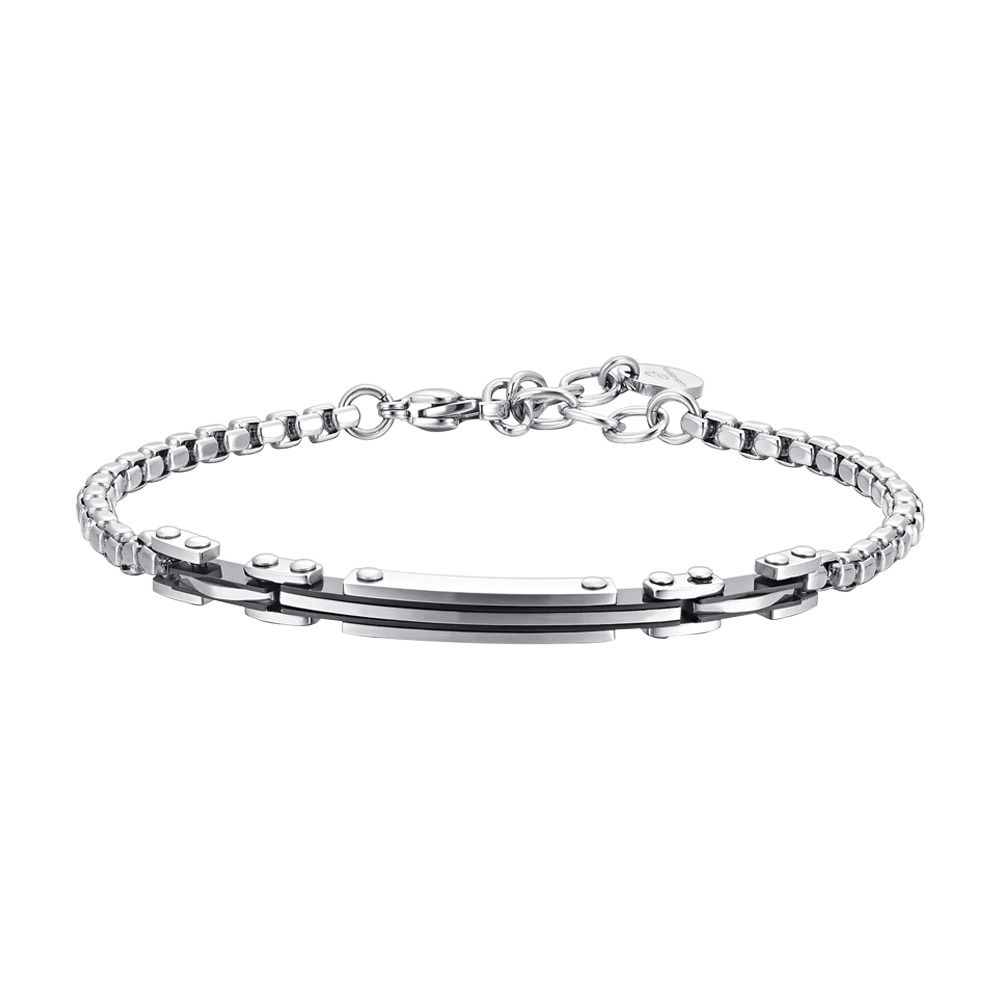 Luca Barra Bracciale Acciaio Piastra ed Elementi Ip Nero
