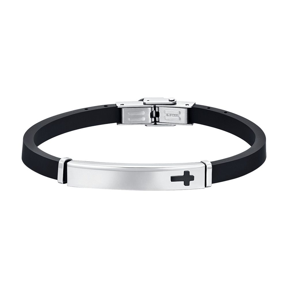 Luca Barra Bracciale Silicone e Acciaio Piastra con Croce