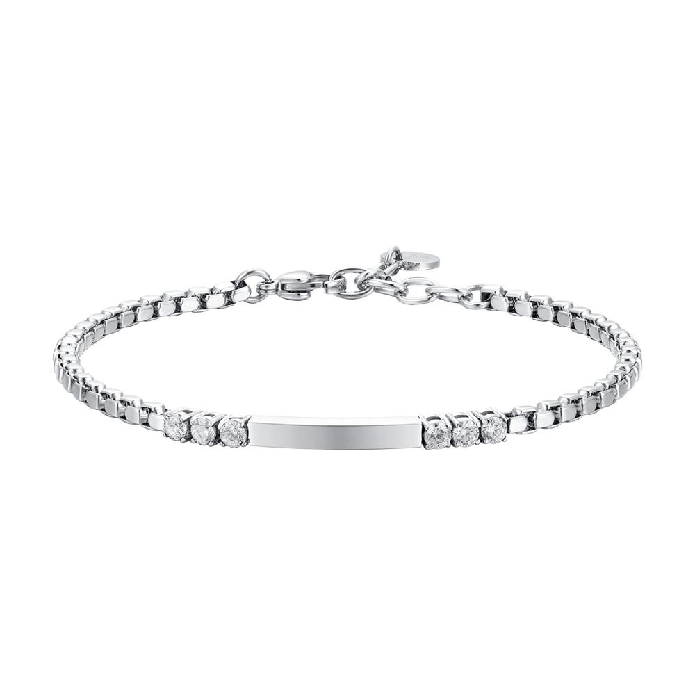 Luca Barra Bracciale Acciaio Piastra e Zirconi Bianchi