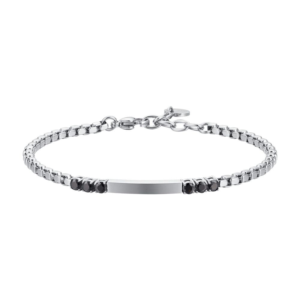 Luca Barra Bracciale Acciaio Piastra e Zirconi Neri