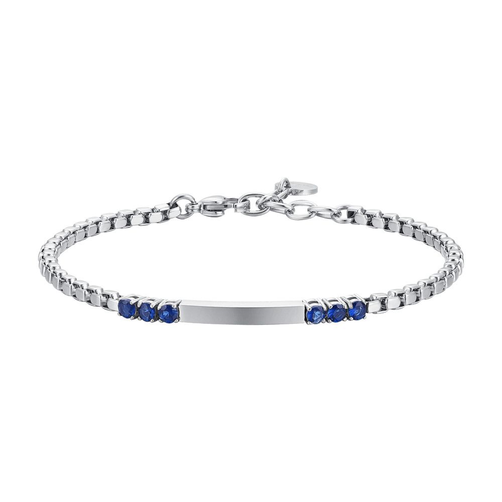 Luca Barra Bracciale Acciaio Piastra e Zirconi Blu