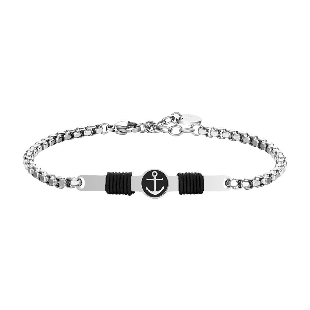 Luca Barra Bracciale Acciaio Piastra Ancora e Corda