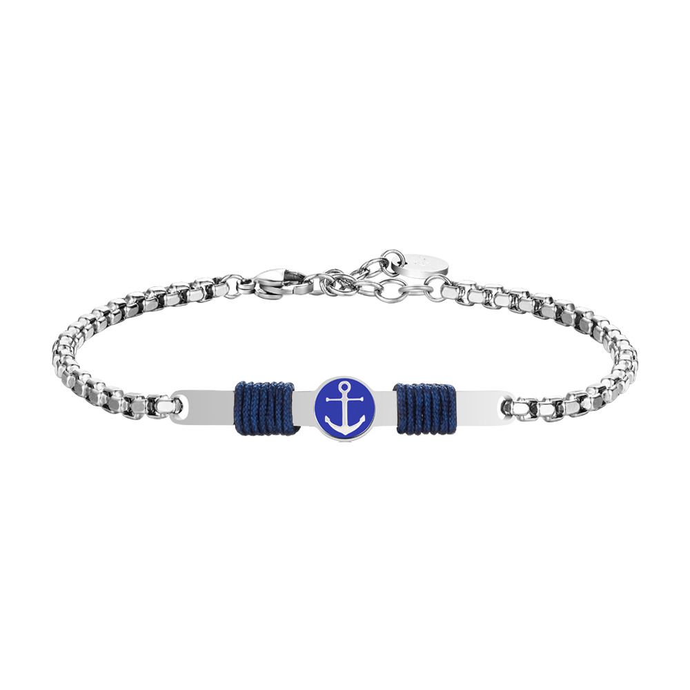 Luca Barra Bracciale Acciaio Piastra Ancora e Corda