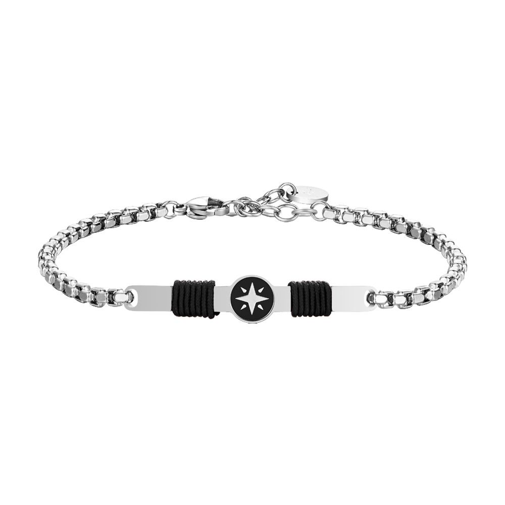Luca Barra Bracciale Acciaio Rosa dei Venti e Corda