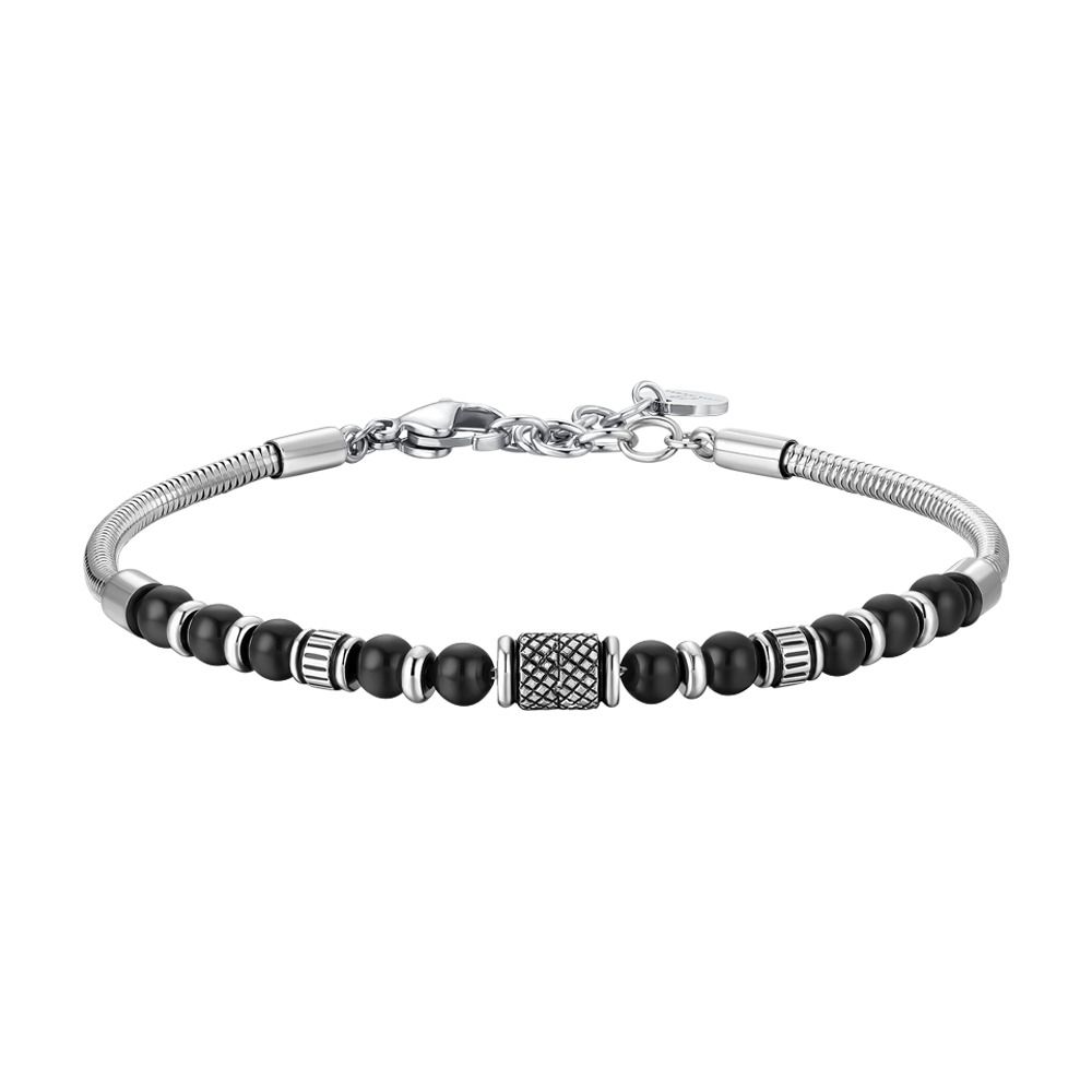 Luca Barra Bracciale Acciaio con Sfere Nere
