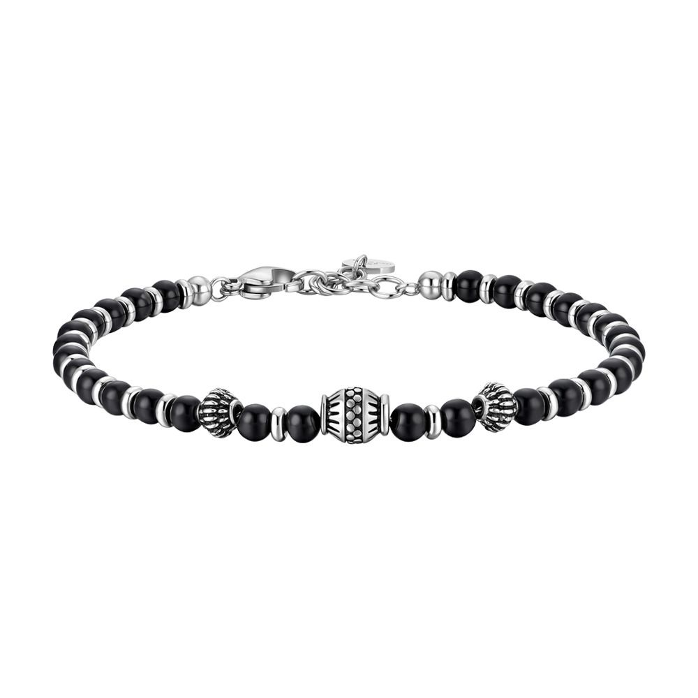 Luca Barra Bracciale Acciaio con Sfere Nere