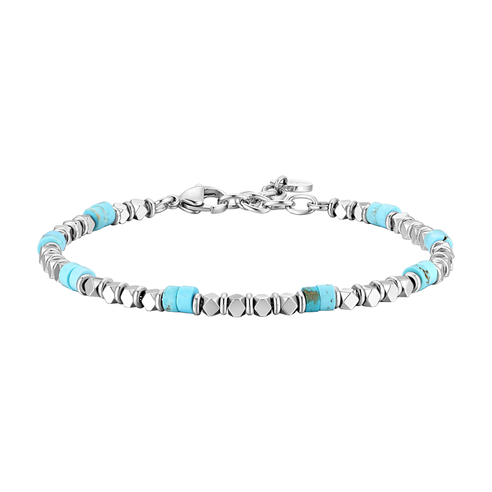 Luca Barra Bracciale Acciaio Ematite e Turchesi
