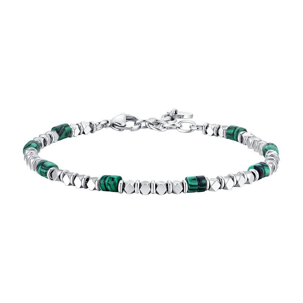 Luca Barra Bracciale Acciaio Ematite e Malachite