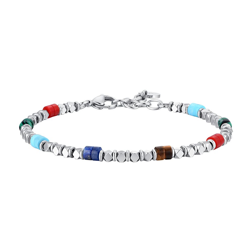 Luca Barra Bracciale Acciaio Ematite e Pietre Multicolor